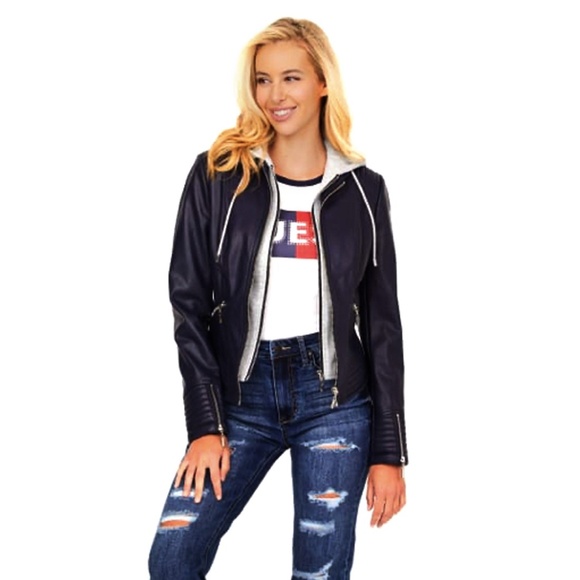 Guess Hooded Faux-Leather Jacket NWT - Picture 4 of 8